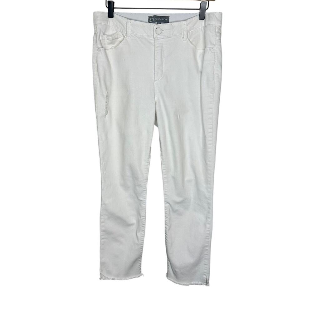 Wit & Wisdom Ab-Solution Straight Leg Jeans 10 White High Waist Split Raw Hem